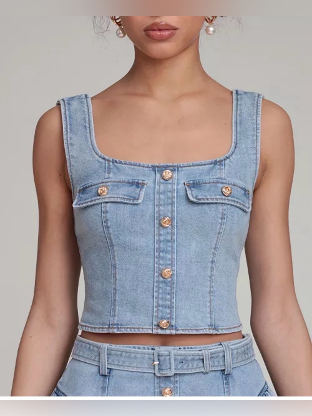 Avec Les Filles Light Blue Denim Mini